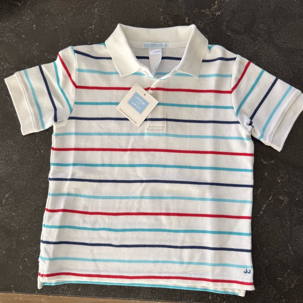 Janie and Jack White and Red Polo Shirt with Stripes